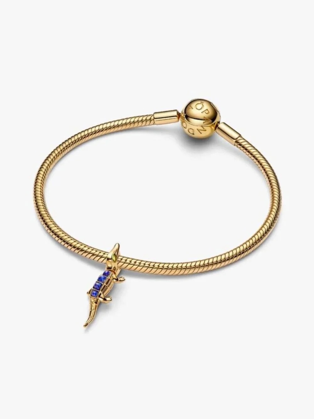 Pandora Goldtone Bracelet with Blue-Accent Lizard Charm